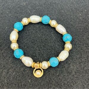 Lia Sophia Brio Turquoise Faux Pearls And Gold Bracelet